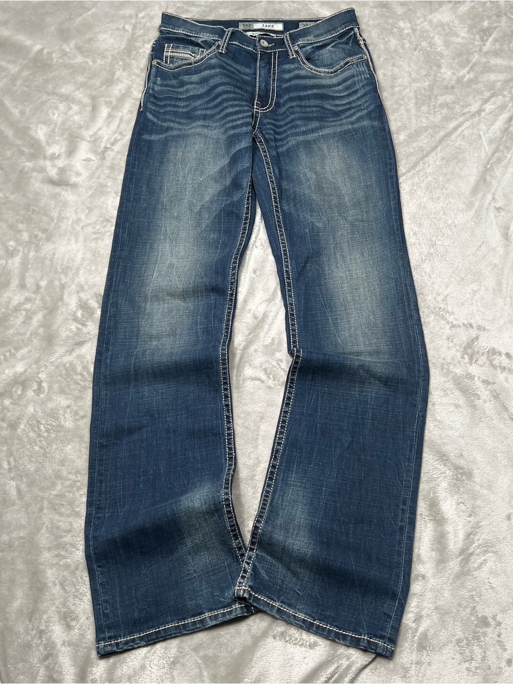 BKE Jake Bootleg Jeans Mens 31x36 Blue Dark Wash Good Fade Western Cowboy